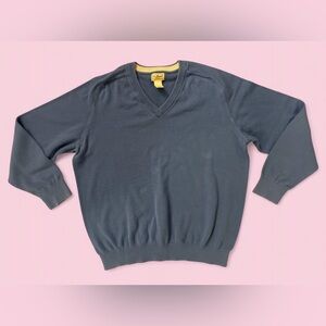 LL Bean Vintage Blue V Neck Cotton Classic Preppy Knit Sweater | Mens XL